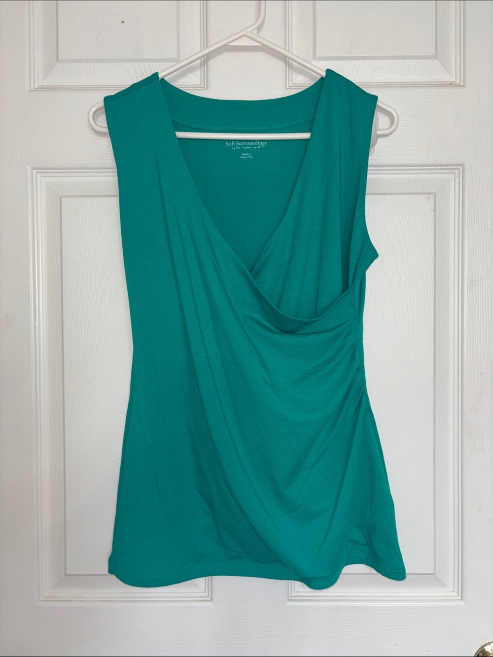 Soft Sorroundings Teal Draped V-Neck Sleeveless Top
